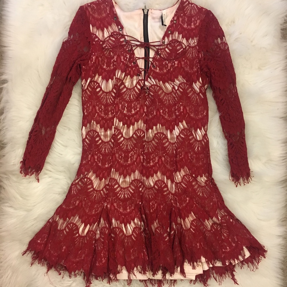 Red Lace Up Dress